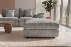 Großer Hocker SOHO 100cm grau Chenillestoff Polsterhocker mit Wellenunterfederung
