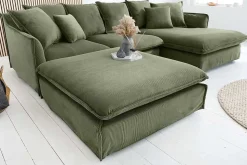 Großer Sitzhocker HEAVEN 100cm grün Cord Sofahocker abnehmbarer Bezug