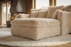 Großer Sitzhocker YETI 100cm beige sand Shaggy-Stoff langfloriger Plüsch Sofahocker
