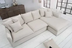 Großes Ecksofa HEAVEN 255cm natur beige Leinenstoff Federkern inkl. Kissen