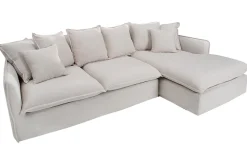 Großes Ecksofa HEAVEN 255cm natur beige Leinenstoff Federkern inkl. Kissen
