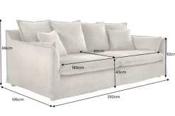 Großes 3-Sitzer Sofa HEAVEN 200cm greige Cord Federkern Hussensofa
