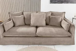 Großes 3-Sitzer Sofa HEAVEN 200cm greige Cord Federkern Hussensofa