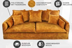 Großes 3-Sitzer Sofa HEAVEN 200cm senfgelb Samt Federkern waschbarer Bezug Hussensofa Couch