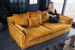 Großes 3-Sitzer Sofa HEAVEN 200cm senfgelb Samt Federkern waschbarer Bezug Hussensofa Couch