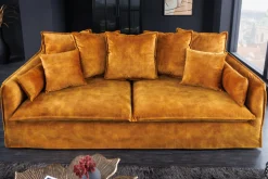 Großes 3-Sitzer Sofa HEAVEN 200cm senfgelb Samt Federkern waschbarer Bezug Hussensofa Couch