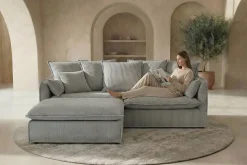 Großes 3-Sitzer Sofa HEAVEN 200cm hellgrau Cord Federkern Hussensofa abnehmbarer Bezug