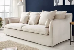 Großes 3-Sitzer Sofa HEAVEN 200cm natur beige Leinenstoff Federkern Hussensofa