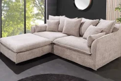 Großes 3-Sitzer Sofa HEAVEN 200cm champagner beige Bouclé Federkern Hussensofa