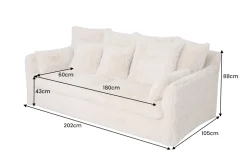 Großes 3-Sitzer Sofa YETI 200cm beige sand langfloriger Plüsch Shaggy-Stoff