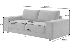 Großes Sofa LOFT 210cm grau Vogue Velours Samt 3-Sitzer Couch Taschenfederkern