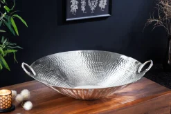 Handgearbeitete Deko Schale ORIENT 55cm silber Metall Hammerschlag Design