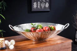 Handgearbeitete Deko Schale ORIENT 55cm silber Metall Hammerschlag Design
