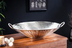 Handgearbeitete Deko Schale ORIENT 55cm silber Metall Hammerschlag Design