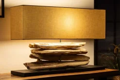 Handgearbeitete Tischlampe RIVERINE 80cm beige Treibholzfuß mit Leinenschirm