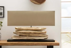 Handgearbeitete Tischlampe RIVERINE 80cm beige Treibholzfuß mit Leinenschirm
