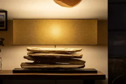 Handgearbeitete Tischlampe RIVERINE 80cm beige Treibholzfuß mit Leinenschirm