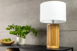 Handgearbeitete Tischlampe GATSBY 50cm natur weiß Weiden- und Kiefernholz
