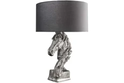 Handgearbeitete Tischlampe CABALLO 60cm silber schwarz Metall Baumwolle Pferde-Skulptur