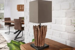 Handgearbeitete Treibholz Tischleuchte EUPHORIA 45cm braun mit Leinenschirm