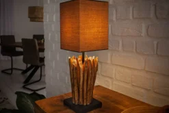 Handgearbeitete Treibholz Tischleuchte EUPHORIA 45cm braun mit Leinenschirm