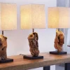 Handgearbeitete Treibholz Tischlampe HYPNOTIC 45cm beige mit Leinenschirm