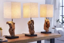 Handgearbeitete Treibholz Tischlampe HYPNOTIC 45cm beige mit Leinenschirm