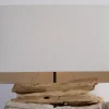 Handgearbeitete Treibholz Lampe RIVERINE 55cm creme Leinenschirm Tischleuchte
