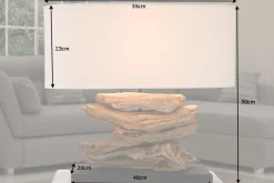 Handgearbeitete Treibholz Lampe RIVERINE 55cm creme Leinenschirm Tischleuchte