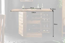 Handgearbeiteter Barschrank MOSAICO 130cm braun Sheeshamholz stone finish 3D Effekt