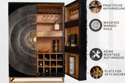 Handgearbeiteter Barschrank GOLDEN SUNSET 140cm schwarz gold Mangoholz massiv