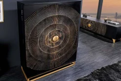 Handgearbeiteter Barschrank GOLDEN SUNSET 140cm schwarz gold Mangoholz massiv