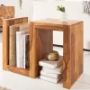 Handgearbeiteter Beistelltisch S 60cm braun Sheesham Massivholz stone finish Ablage