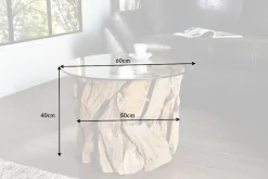 Handgearbeiteter Couchtisch RIVERSIDE 60cm Teakholz runde Glasplatte Massivholz