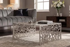 Handgearbeiteter Couchtisch ABSTRACT 60cm Alu silberfarbig im Gap Design