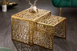 Handgearbeiteter Couchtisch ABSTRACT 50cm 2er Set gold im Gap Design