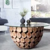 Handgearbeiteter Couchtisch PURE NATURE 70cm Teak Massivholz rund mit Glasplatte