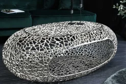 Handgearbeiteter Couchtisch ORGANIC 120cm silber Metall Blatt-Design mit Stauraum