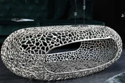 Handgearbeiteter Couchtisch ORGANIC 120cm silber Metall Blatt-Design mit Stauraum
