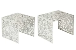 Handgearbeiteter Couchtisch ABSTRACT 49cm 2er Set silber im Gap Design