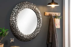 Handgearbeiteter Spiegel STONE MOSAIC XL 82cm silber in Mosaik Optik aus Metall