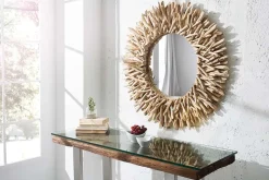 Handgearbeiteter Teakholz Spiegel RIVERSIDE 80cm natur Treibholz