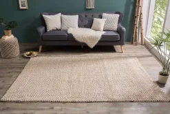 Handgearbeiteter Teppich WOOL 240x160cm beige aus Wolle