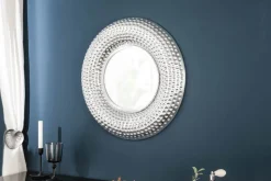Handgearbeiteter Wandspiegel ORIENT 60cm silber im Hammerschlag Design aus Metall