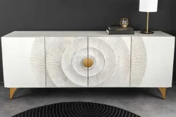 Handgearbeitetes Sideboard GOLDEN SUNSET 180cm weiß gold Mangoholz Metallbeine