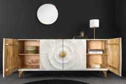 Handgearbeitetes Sideboard GOLDEN SUNSET 180cm weiß gold Mangoholz Metallbeine