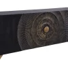 Handgearbeitetes Sideboard GOLDEN SUNSET 180cm schwarz mit 3D Schnitzereien gold Mangoholz Metallbeine