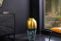 Handgefertigte Deko Vase ORIENT L 60cm gold Metall mit Patina Hammerschlag Design