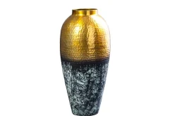 Handgefertigte Deko Vase ORIENT L 60cm gold Metall mit Patina Hammerschlag Design