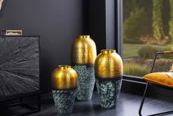 Handgefertigte Deko Vase ORIENT XL 75cm gold Metall mit Patina Hammerschlag Design